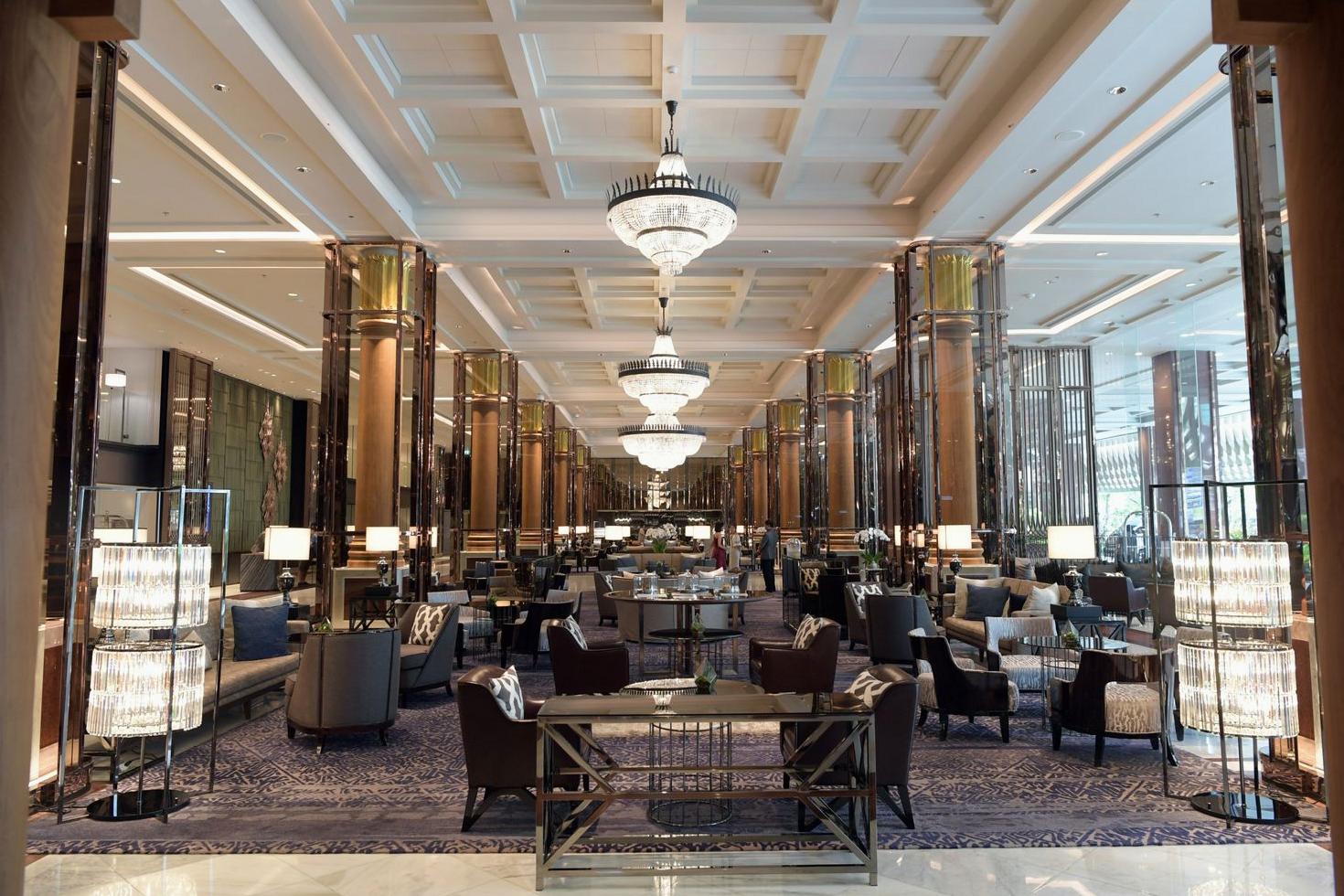 Warm atmospheric hotel lounge